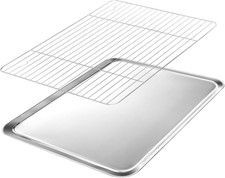 Set Teglia Forno Con Griglia in Acciaio Inox - Teglia Pasticceria 31X24 Cm & Raf