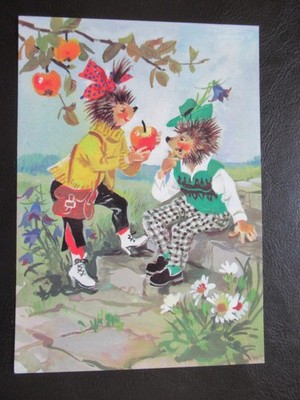 Postcard Mecki, hedgehog with girlfriend, GDR around 1982, unused