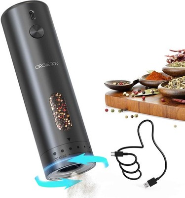 CIRCLE JOY Electric Pepper Grinder Rechargeable, Automatic Mill Black 