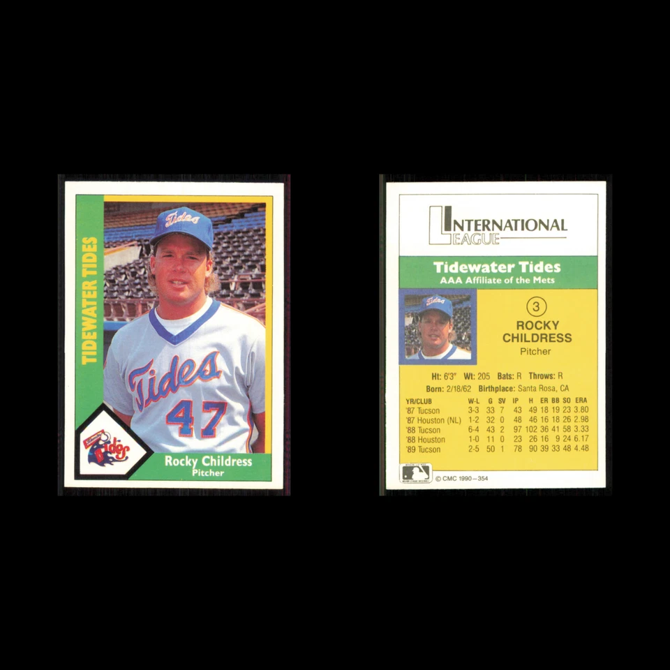 Rocky Childress #354 1990 CMC Minor League Tidewater Tides Baseball Card MLB NM - Image 3 of 3