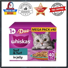 40 x 85 g Whiskas 1+ Duo Surf & Turf Mixed Adult Wet Cat Food Pouches in Jelly 4.67 per kilo