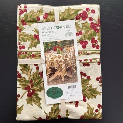 April Cornell Winterberry 100% Cotton Ecru Square Tablecloth 54 x 54 NEW