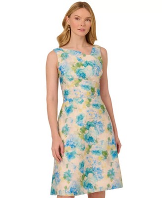 ladies jacquard dress DEVCHATA Floral V-Neck A-Line Prom With a detachable bow belt and basque Adrianna Papell Asymmetrical Jacquard Midi