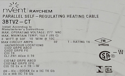 Raychem 3BTV2-CT Parallel Self-Regulating Heating Cable 3 Watts/Ft 200-277V /1ft