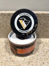 Patrick Lalime signed Pittsburgh Penguins Official Game Puck Robo Logo Vintage