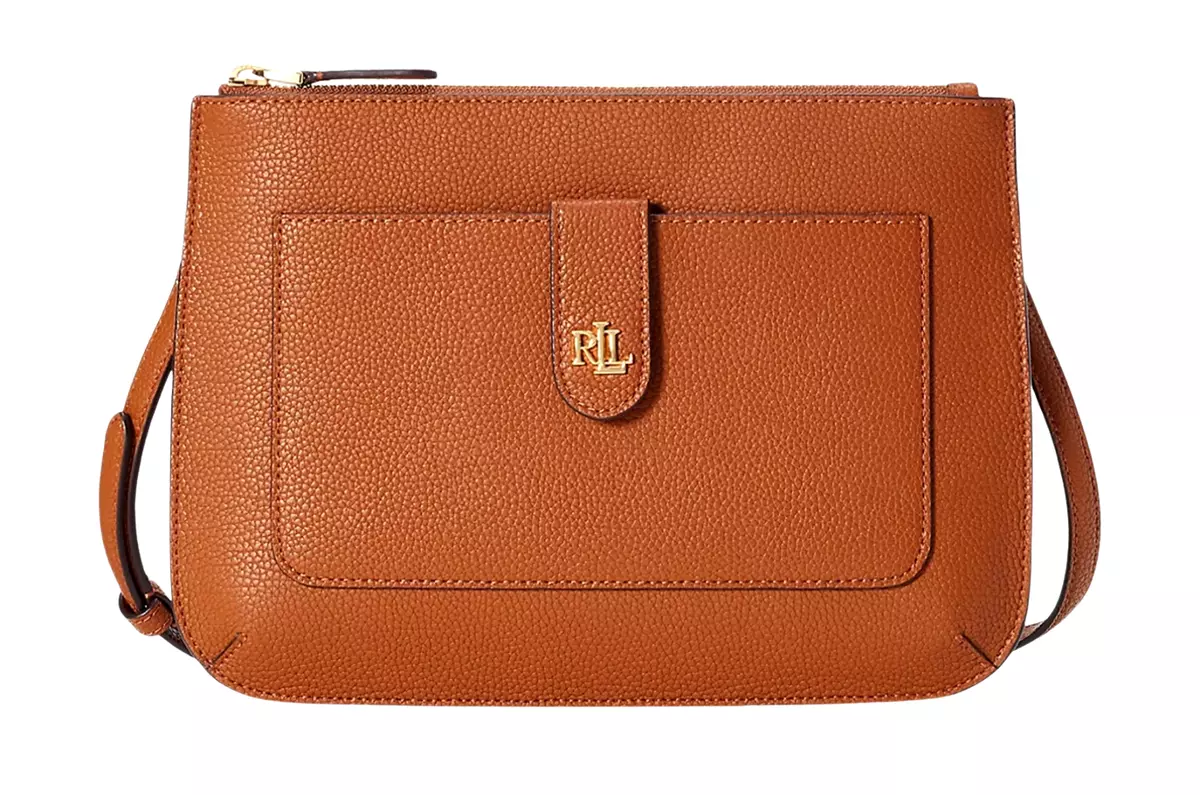 Lauren Ralph Lauren Medium Jamey Crossbody Bag Tan Pebble Leather Msrp 195
