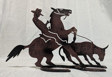 Vintage Metal Cowboy Roping Cow Western Horseshoe Home Interiors