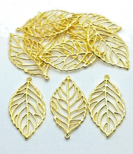 10 pieces - Large Gold Tone Leaves Drops Charms Pendants Dangles GL491