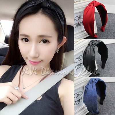 Fashion Korean Style Faux Leather Denim Twist Bow Knot Hair Ribbon Wrap  Headband