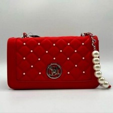 Badgley Mischka Red Cross Body with Pearls and Round Metal Lock