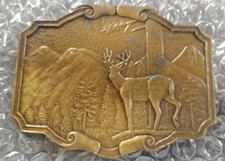 DEER BUCK WILDLIFE ANIMAL HUNTING WILDERNESS SCENE BRASS TONED BELT BUCKLE