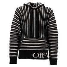 OFF-WHITE Virgil Abloh Knitted Wool Hoodie Sweater with Logo Black Gray M 11648