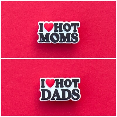 Schuhstecker/Shoe Charms/Pins ''I LOVE HOT MOMS/I LOVE HOT DADS''/HERZ