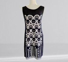 Nanette Lepore Navy White Sequin Sleeveless Summer Knit Dress S