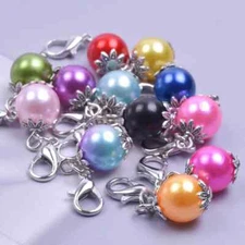 Charm Clip On Pearl Bead Bracelet Necklace Zipper Keychain Stitch Markers