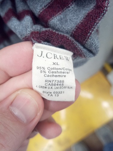 J.Crew Men's Striped Cashmere Blend Striped Sweater Gray/Burgundy sz XL - Picture 3 of 6