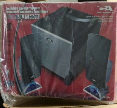 Brand New Cyber Acoustics CA-3080 26W Powered 2.1 Speaker System 3pc Subwoofer 