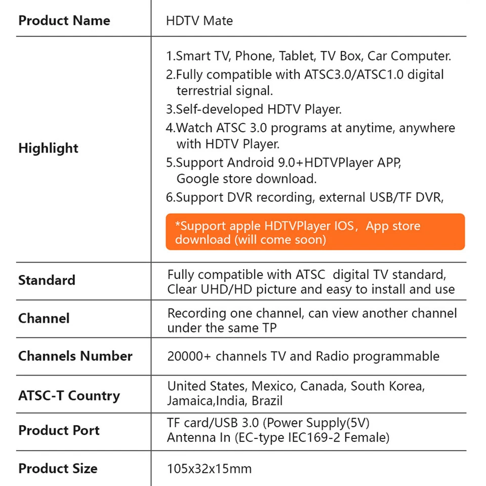 4K UHD ATSC 3.0/1.0 OTA сигнал метр тюнер DVR Android OTT огонь NextGen TV Stick - Изображение 3 из 4