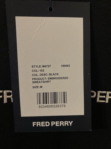Jersey Fred Perd Perry en Negro Talla Mediana Nuevo Con Etiquetas - Imagen 3 de 18