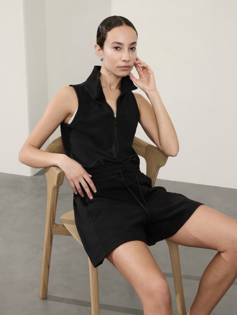 Athleta Retroterry Romper Size L Large Black #891762 | eBay