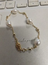 AAA 7.5-8" Akoya white  pearl bracelet 14K Yellow Gold Baroque