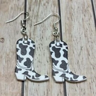 Earrings Cowgirl Black  White Boots Silver Hook  Acrylic Charms Jewellery Gift
