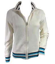 Vintage Izod Full Zip Up Track Jacket Size M Cotton Cardigan White Australia