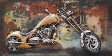 Framed Oil Painting Hand-Painted Abstract Modern Metal Wall Art - Motorcycle