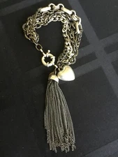 Express Brand Multi Chain Bracelet 7 3/4" Chain Tassel Heart Charm