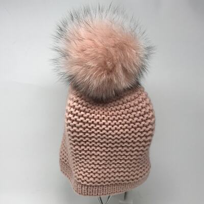 Kyi Kyi Fur Knit Beanie, Size OSFA Peachy Pink Women's