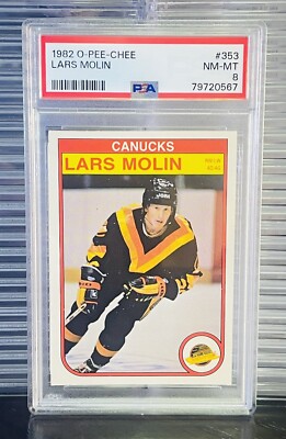 Lars Molin 1982-83 OPC O-Pee-Chee Lars Molin Hockey Rookie Card #353 PSA 8 Canucks ...