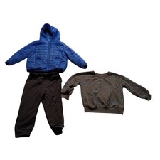 Cat  Jack Toddler Boys 3T Blue Puffer Jacket Dinosaur Sweatshirt Black Pants