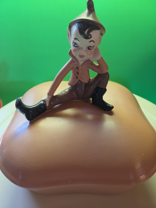 Adorable Vintage ceramic Pixie Elf Trinket Box  6" Tall 5.5 Wide And Long Square
