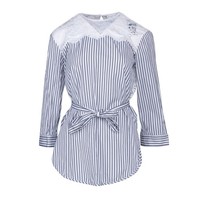 Sandro Bluse Gestreift Gr. 36 FR / S Damen Streifenbluse Spitze Weiß E11233E