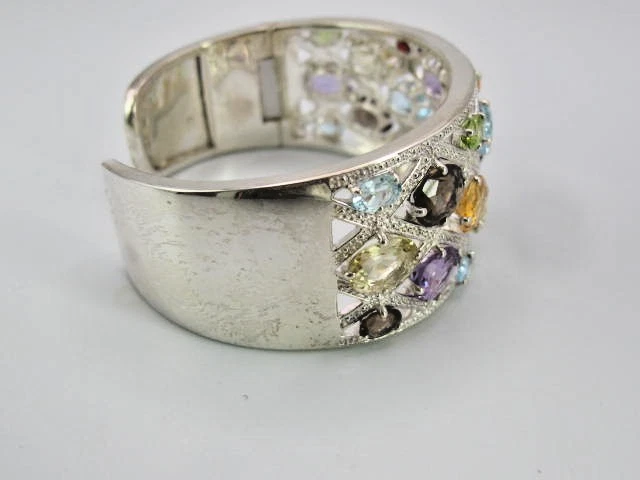 Sterling Silver QVC Michelle Albala 23 Multi Gemstone Wide Cuff Bracelet 6.5-7” - Image 3 of 4