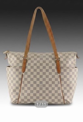 Louis Vuitton Damier Azur Totally GM Shoulder /White Brown Strap Zip Pockets