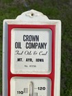 VINTAGE NICE CROWN OIL COMPANY FUEL & COAL MT. AYR IOWA METAL THERMOMETER SIGN — photo 2