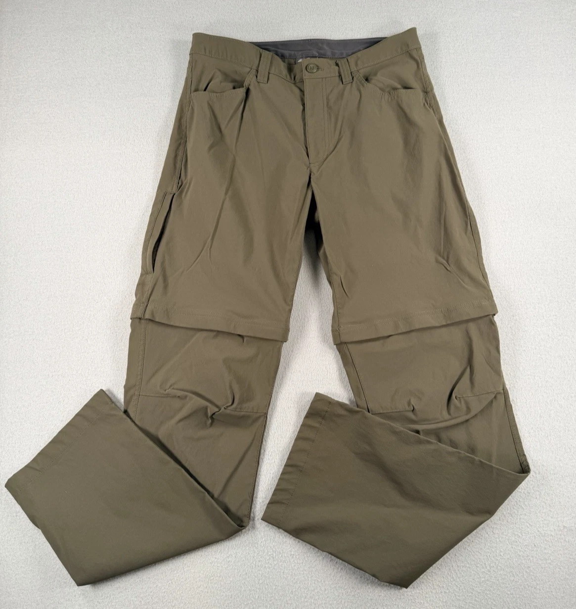 Mens Eddie Bauer Convertible Tech Pants 34x33 Brown Zip-Off Hiking Outdoor READ