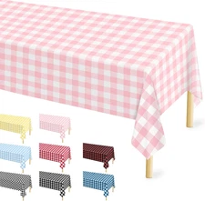 4 Pcs Pink Gingham Tablecloth 54 × 108 Inches Pink and White Checkered Table Clo