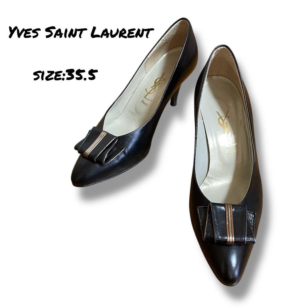 Scarpe decolte Yves Saint Laurent autentiche tacco nastro nero taglia 35 5 donna