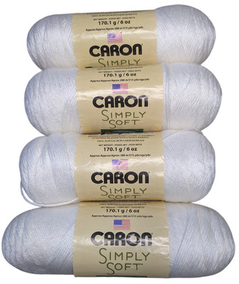 Caron Simply Soft Yarn Lot of 4 White Medium Weight Acrylic