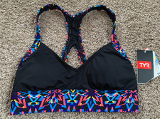 TYR Carnivale Isla Bikini Swim Top Black Multicolor Size Small 4/6 Ships FREE