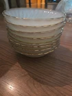 VTG Anchor Hocking Fire King Set 8 White Milk Glass Swirl Berry Bowls Gold Trim