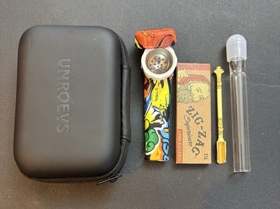 Tobacco Smoking Kit Silicon Pipe W/lid Chillum W/lid Zigzag Papers  Hard Case