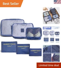 6-Piece Navy Blue Packing Cube Set - Waterproof Travel Organizers with Shoe &...