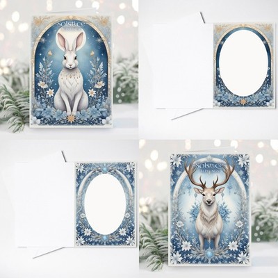 A5 Verschneite Wintersonnenwende Magisch Verzaubert Waldtier Hase & Hirsch Karten