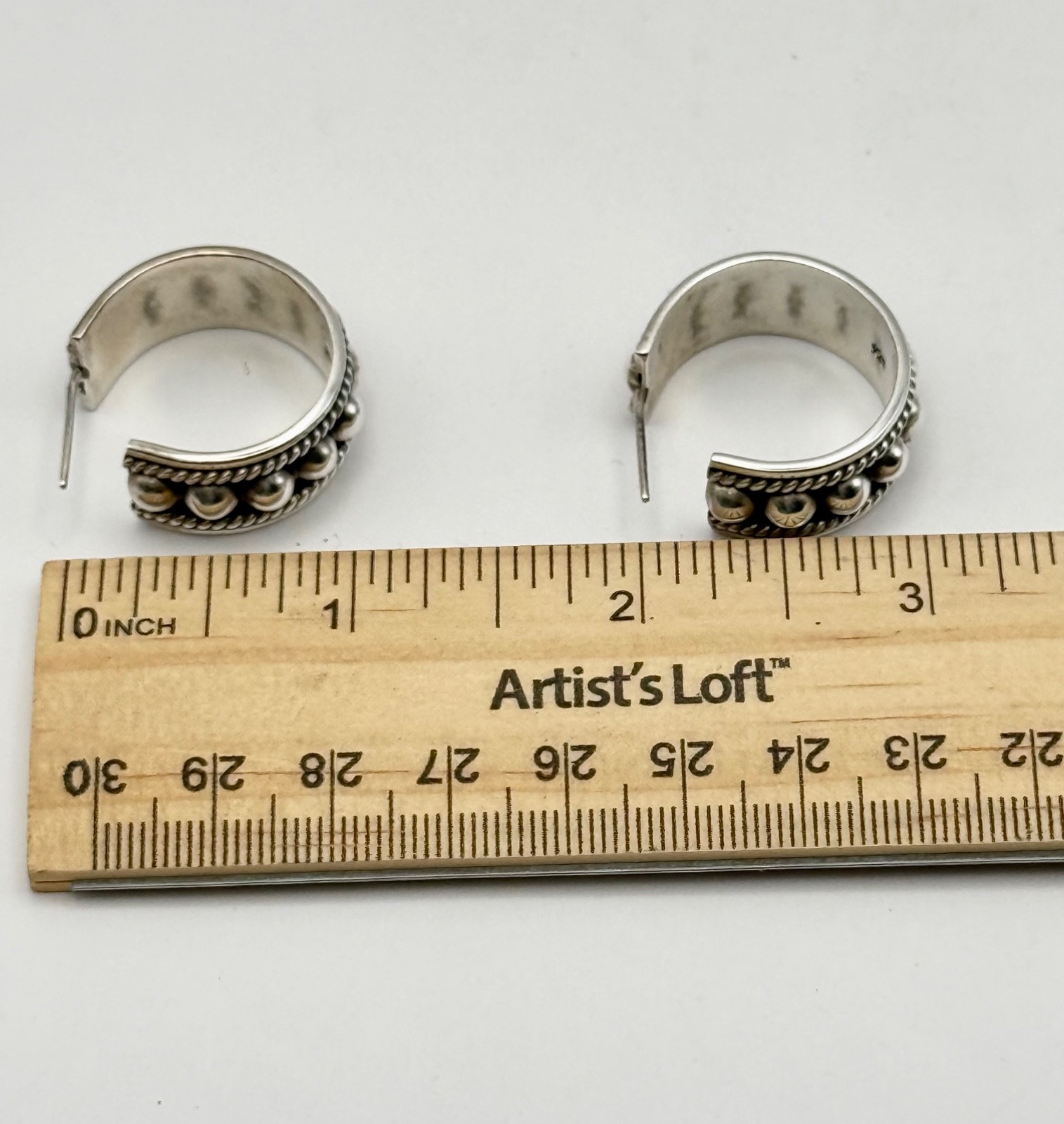 Boho Sol, Solid 925 Silver Hoop Earrings with dot… - image 4