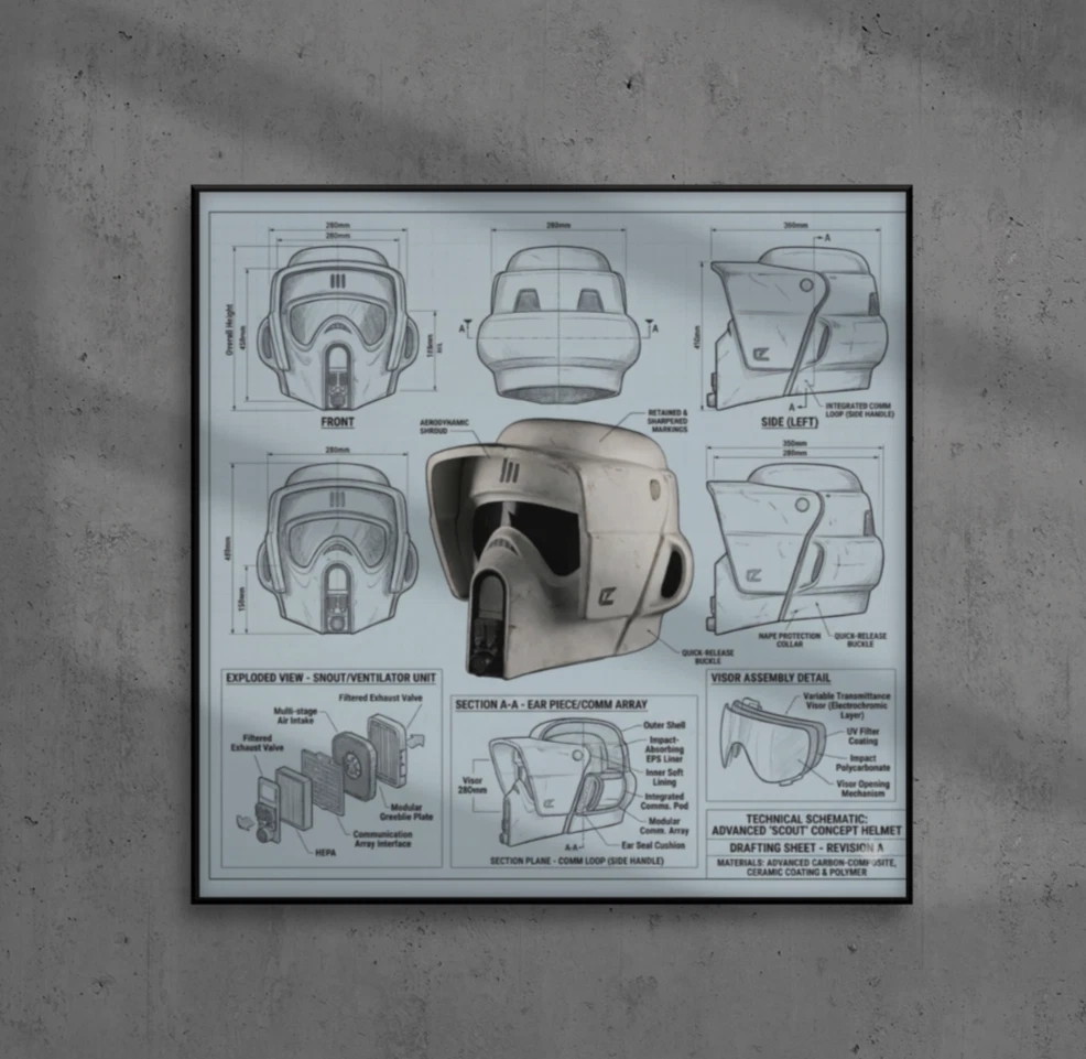 Star Wars Biker Scout Helmet Art Print, star wars poster, star wars wall decor