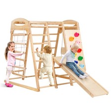 7-in-1 Kids Indoor Jungle Gym with Slide, Swing, Monkey Bars, Wooden