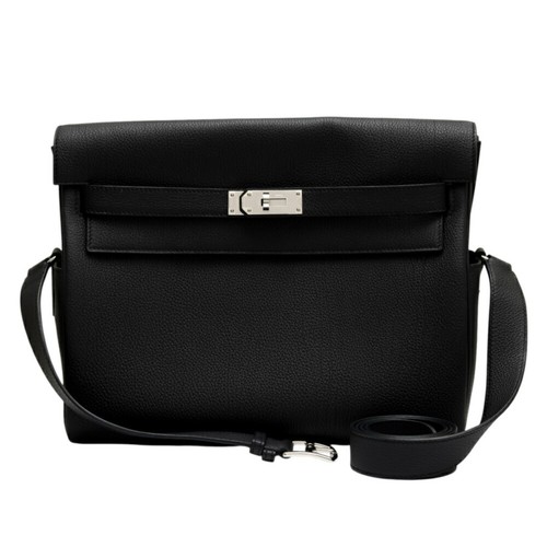 Hermes Kelly Messenger Togo Black Silver Hardware K Stamped Bag Used YUKI-0